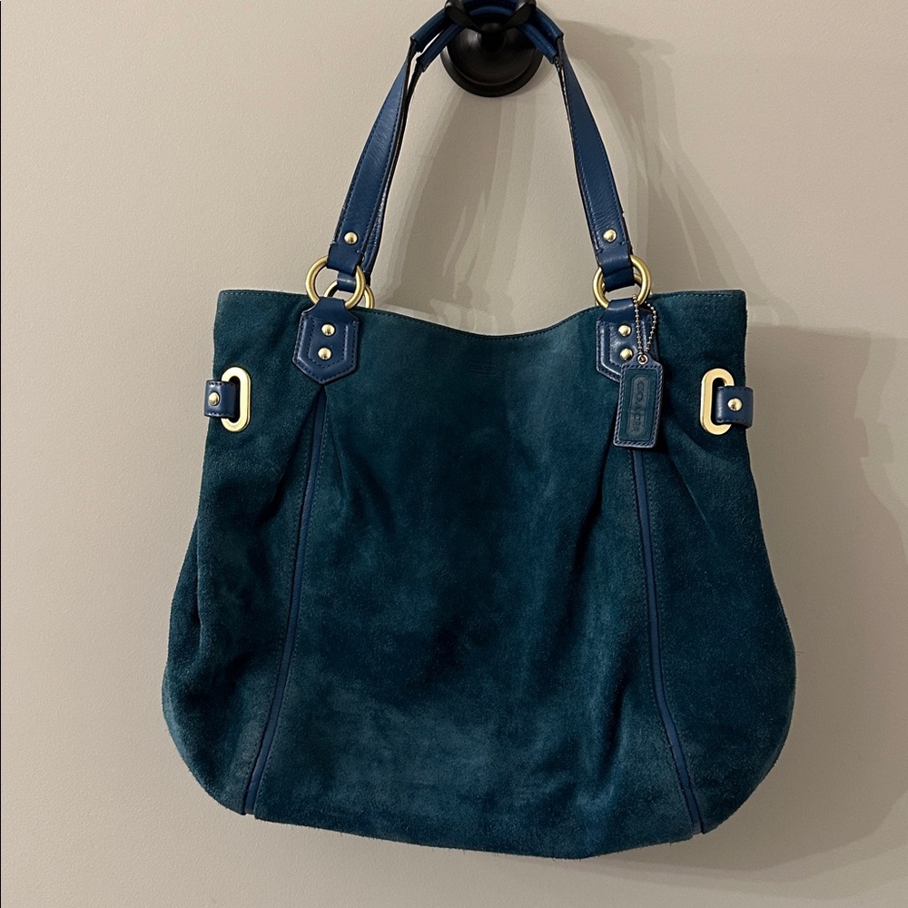 Elegant Teal Suede COACH Handbag